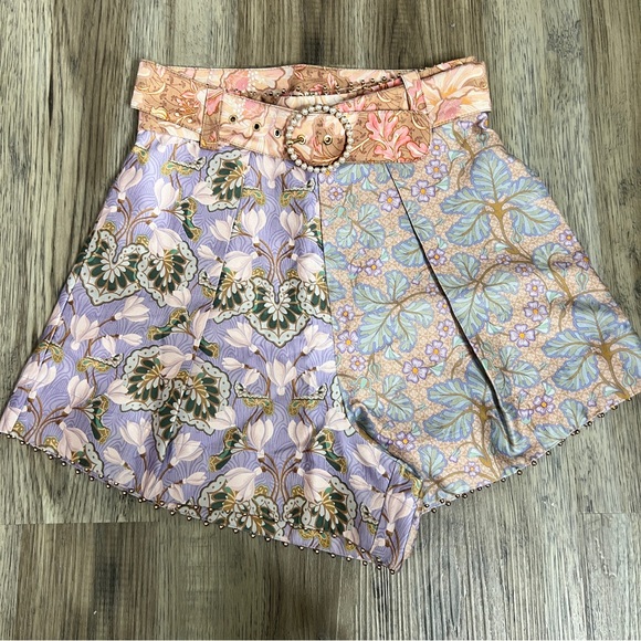 Zimmermann Kaleidoscope Belted Embellished Linen Silk Shorts NWOT - Picture 2 of 6